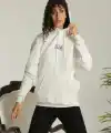 24 Sırt Baskılı Ovresize Üç İplik Kapüşonlu Sweatshirt - Beyaz