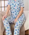 Alissa Kadın Mavi Kalp Desenli Patlı Pijama Takımı