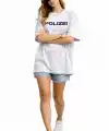 Asit Yıkamalı Oversize Tişört ön Ve Arkası Baskılı %100 Pamuk Street Style T-Shirt - Beyaz