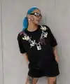 Baskılı T-Shirt Kısa Kol Bisiklet Yaka Regular Rahat Kalıp Günlük Tişört - Siyah