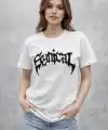 Bisiklet Yaka Ön Baskılı Kısa Kollu Tişört Streetwear Günlük Basic Pamuklu T-shirt - Beyaz