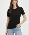 Bisiklet Yaka Tişört Regular Kalıp Basic Pamuklu Günlük Kullanım T-shirt - Siyah