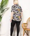 Desenli Püsküllü Viskon Bluz Bebe Yaka Kısa Kollu Big Size Rahat Kesim - Desenli
