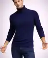 Erkek Balıkcı Yaka Bağazlı Triko Kazak Pamuklu Kalın Fitilli Dokuma, Regular Fit Uzun Kollu Kışlık Model - Lacivert