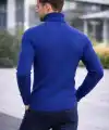 Erkek Balıkcı Yaka Bağazlı Triko Kazak Pamuklu Kalın Fitilli Dokuma, Regular Fit Uzun Kollu Kışlık Model - İndigo