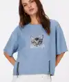 Erkek Baskılı T-Shirt Kısa Kol Bisiklet Yaka Rahat Kalıp Tişört - Mavi