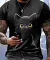 Erkek Bisiklet Yaka Kedi Baskılı Süprem T-shirt