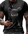 Erkek Bisiklet Yaka Kedi Baskılı Süprem T-shirt