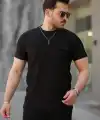 Erkek Cepli Kolyeli Kısa Kollu örme Kumaş T-shirt