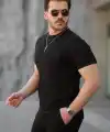 Erkek Cepli Kolyeli Kısa Kollu örme Kumaş T-shirt