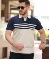 Erkek çizgi Desenli Yakalı Kısa Kollu T-shirt