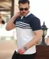 Erkek çizgi Desenli Yakalı Kısa Kollu T-shirt