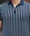 Erkek çizgili Fermuar Yakalı Kısa Kollu Tişört