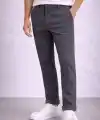 Erkek Diagonel Mikro Dokulu Duble Paça Cepli Pantolon Bağcıklı Bel, Modern Kesim - Füme