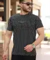 Erkek Dikey çizgili Ottoman Kumaş Kısa Kollu T-shirt