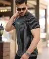 Erkek Dikey çizgili Ottoman Kumaş Kısa Kollu T-shirt