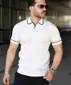 Erkek Dokulu Desen Yakalı Kısa Kollu Tişört