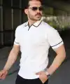 Erkek Dokulu Desen Yakalı Kısa Kollu Tişört