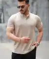 Erkek Düğme Yakalı Jakar Kumaş Kısa Kollu Tişört