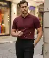 Erkek Düğme Yakalı Kısa Kollu Pamuk Triko Tişört