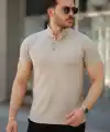 Erkek Hakim Yaka Dokuma Pamuklu Kumaş Kısa Kollu T-shirt