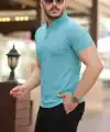 Erkek Hakim Yaka Dokuma Pamuklu Kumaş Kısa Kollu Tişört
