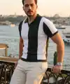 Erkek Kısa Kollu Polo Yakalı Blok Desenli Triko Bluz