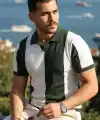 Erkek Kısa Kollu Polo Yakalı Blok Desenli Triko Bluz