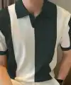 Erkek Kısa Kollu Polo Yakalı Blok Desenli Triko Tişört