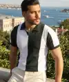 Erkek Kısa Kollu Polo Yakalı Blok Desenli Triko Bluz