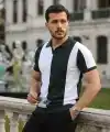 Erkek Kısa Kollu Polo Yakalı Blok Desenli Triko Bluz