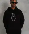 Erkek Nihilist Penguen Özel Tasarım Oversize Kapüşonlu Sweatshirt - Siyah