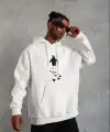 Erkek Nihilist Penguen Temalı Oversize Kapüşonlu Sweatshirt - Beyaz