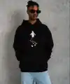 Erkek Nihilist Penguen Temalı Oversize Kapüşonlu Sweatshirt - Siyah