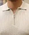 Erkek Örgü Desen Fermuar Yakalı Triko Tişört