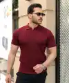 Erkek Örgü Desen Yakalı Kısa Kollu Triko Tişört