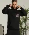 Erkek Oversize Üç İplik Kapüşonlu Sweatshirt –Sırt Ve Ön Baskılı, Kanguru Cepli, Rahat Kalıp Maskot Desenli Model - Siyah