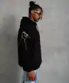 Erkek Oversize Üç İplik Kapüşonlu Sweatshirt – Siyah “Don’t Be Terrified” Ön, Sırt Ve Kol Baskılı, Kanguru Cepli, Ribanalı Rahat Model- Siyah