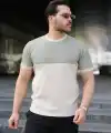 Erkek Renk Bloklu Bisiklet Yaka Kısa Kollu Triko Tişört