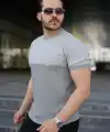 Erkek Renk Bloklu Bisiklet Yaka Kısa Kollu Triko Tişört