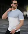 Erkek Renk Bloklu Bisiklet Yaka Kısa Kollu Triko Tişört