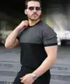 Erkek Renk Bloklu Bisiklet Yaka Kısa Kollu Triko Tişört