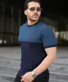 Erkek Renk Bloklu Bisiklet Yaka Kısa Kollu Triko Tişört