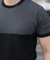 Erkek Renk Bloklu Bisiklet Yaka Kısa Kollu Triko Tişört