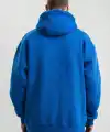 Erkek Saks Mavi Double Oversize 3 İplik Pamuklu Kapüşonlu Kanguru Cepli Sweatshirt Hoodie - Saks Mavi