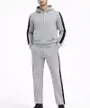 Erkek Şeritli Eşofman Takım Kapüşonlu Sweatshirt Boru Paça Alt, Oversize 3 Iplik Pamuklu - Gri