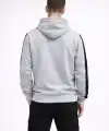 Erkek Şeritli Kapüşonlu Sweatshirt Oversize 3 Iplik Pamuklu - Beyaz