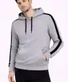 Erkek Şeritli Kapüşonlu Sweatshirt Oversize 3 Iplik Pamuklu - Gri