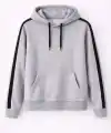 Erkek Şeritli Kapüşonlu Sweatshirt Oversize 3 Iplik Pamuklu - Gri