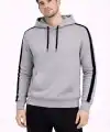 Erkek Şeritli Kapüşonlu Sweatshirt Oversize 3 Iplik Pamuklu - Gri